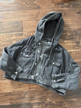 Women’s Hooded Jean Jacket - Charcoal Gray
